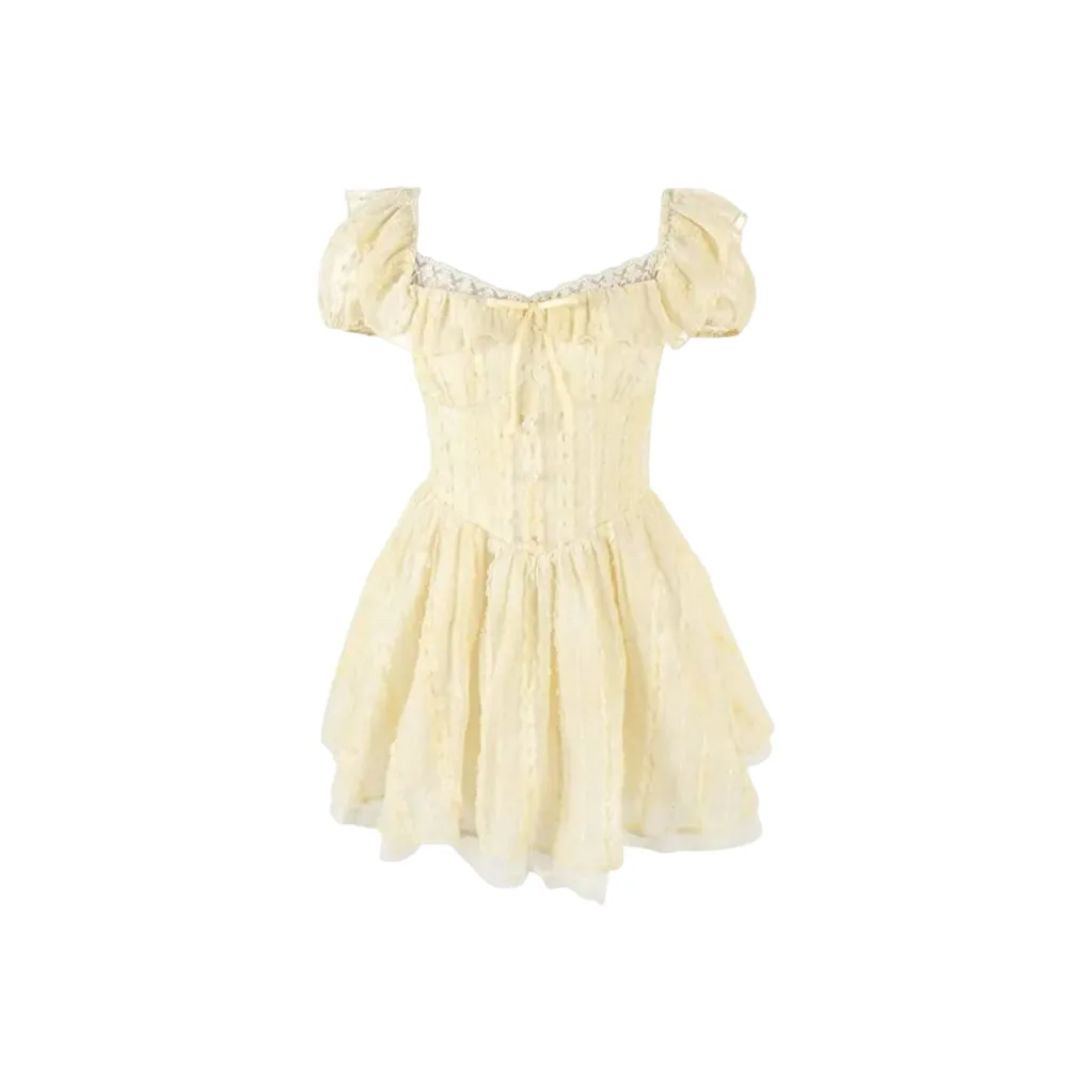 FINDSME GAGA Короткий рукав Платье Женское Желтое