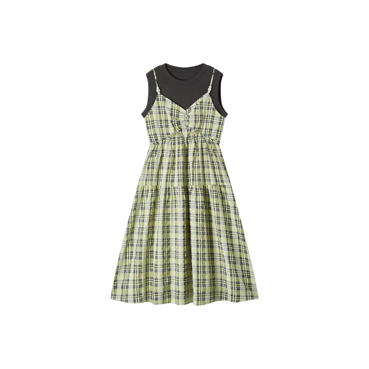 EICHITOO SS24 Sleeveless Dress Women's Light Green Plaid