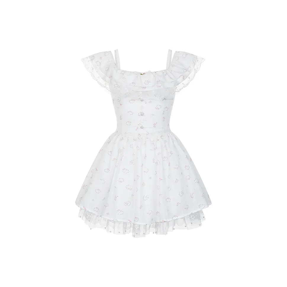 SUNSUNTOWN Короткое платье с короткими рукавами женское цветочное