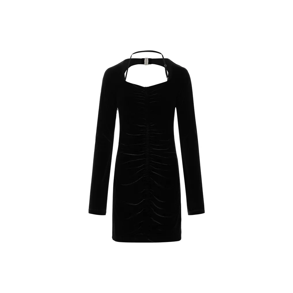 MO&CO Черное Женское Длинное Платье с Рукавами