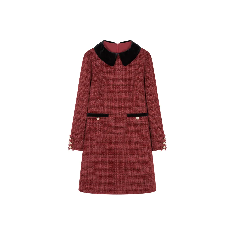 Mo Han Yi Mei Длинное платье с длинными рукавами женское бордового цвета