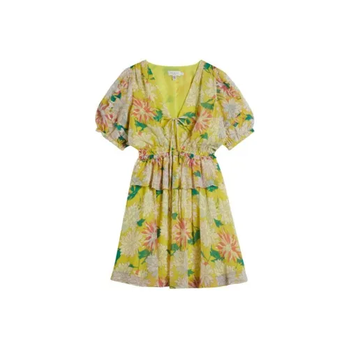 Ted Baker Ярко-желтые Женские Платья с Коротким Рукавом