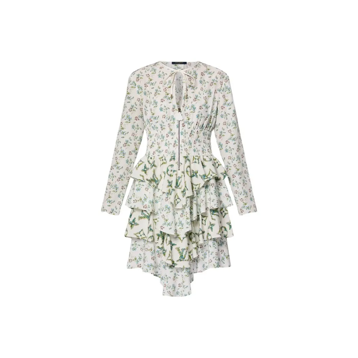 LOUIS VUITTON Floral Print Long Sleeved Tiered Dress