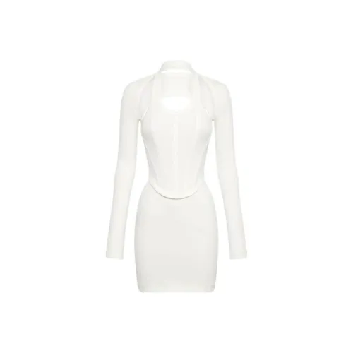 DION LEE Белое Женское Длинное Платье с Рукавами