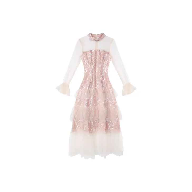 JINYE ORIENTAL Long Sleeved Dresses Women's Orange Pink