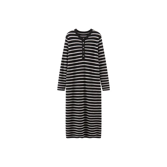 MAIGRE SIMHAT Long Sleeved Dresses Women's Black White Stripes