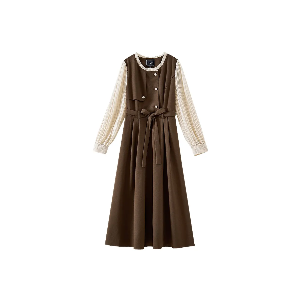 OUNIXUE Длинное платье с длинными рукавами женское кофейное и абрикосовое