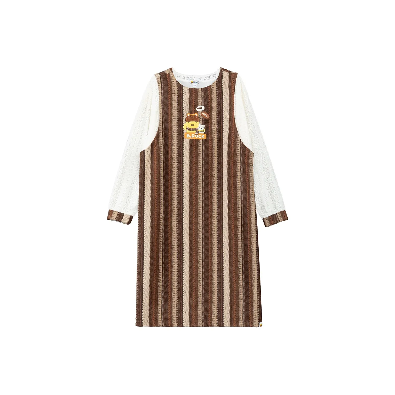 B.Duck Long Sleeved Dress Women's Coffee Stripes