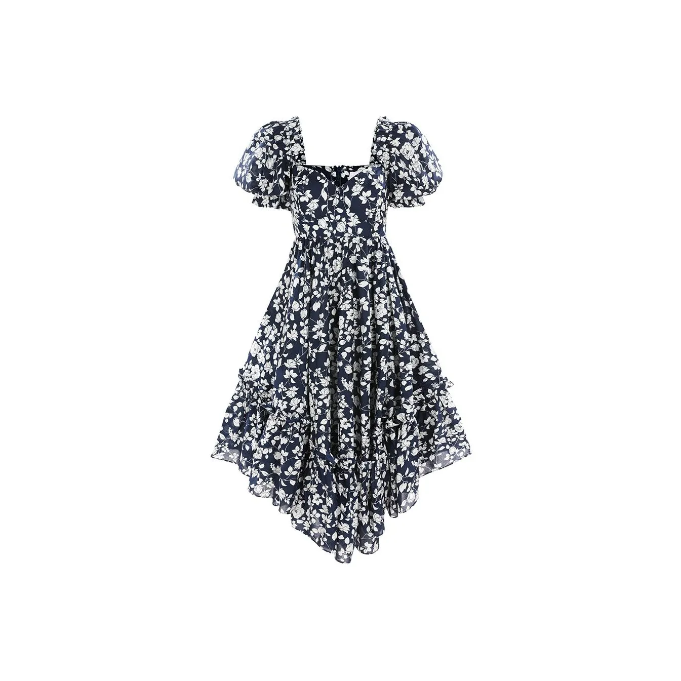 Selkie Collection Short Sleeved Dress Women's Navy Blue With White Rose Print