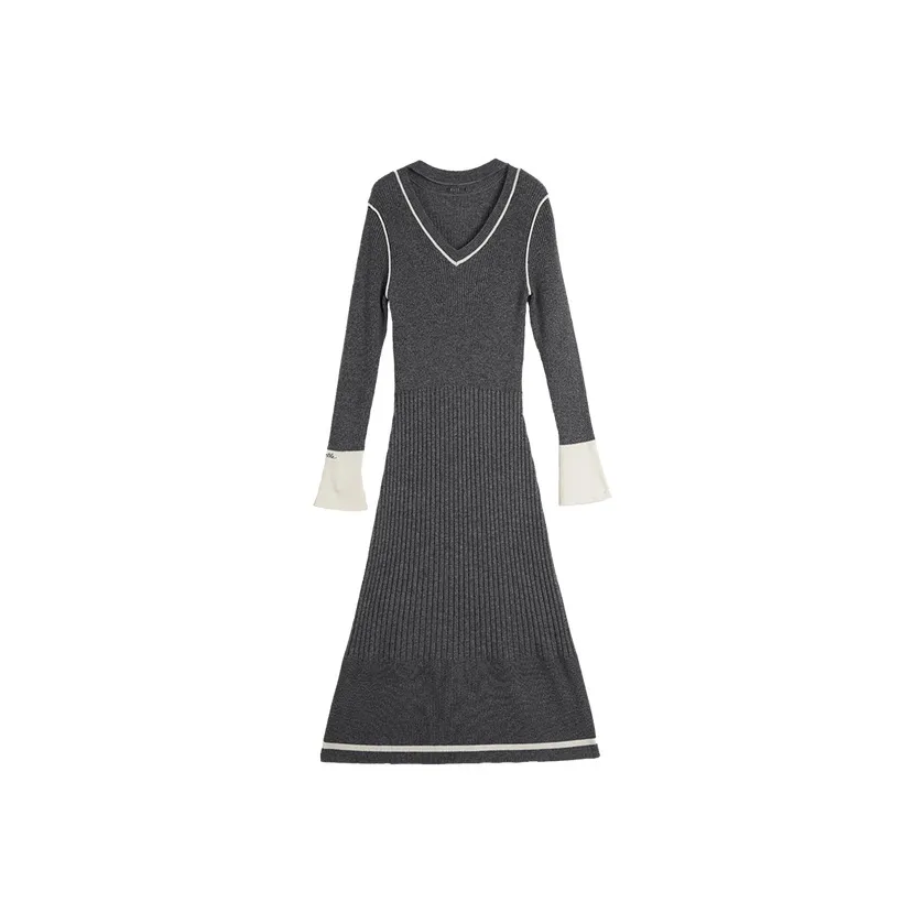 ELLE Длинное платье с длинными рукавами женское темно-серое