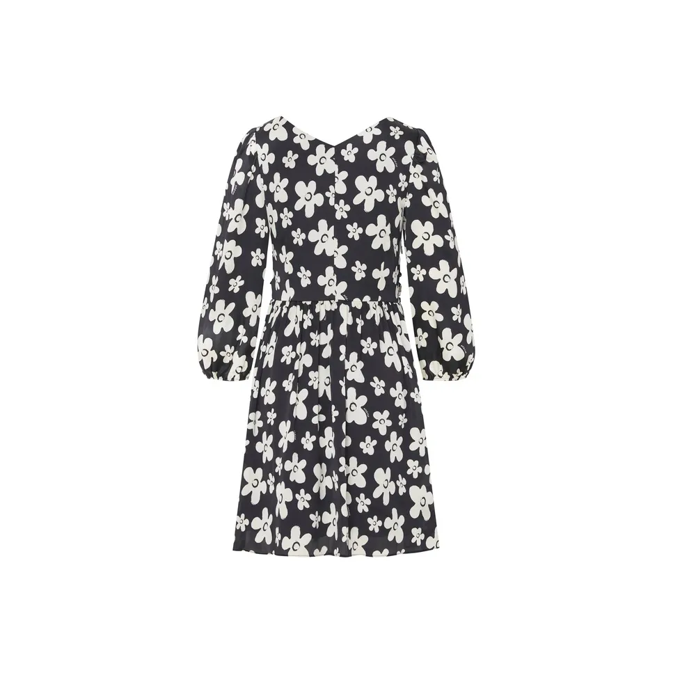 MO&CO Long Sleeved Dresses Women's Black With White Multicolor