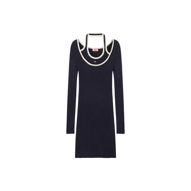 CHUU Длинное платье с длинными рукавами женское темно-синий