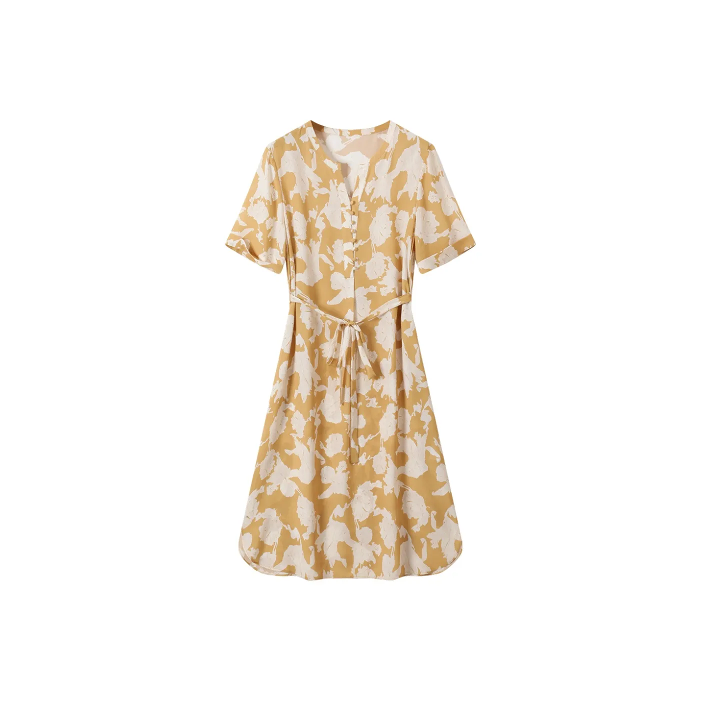 H-YXIANG Short-Sleeved Dresses Women's Yellow Base With Lily