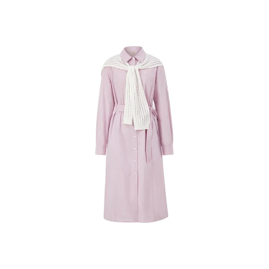 E.land Long Sleeved Dress Women's Light Pink