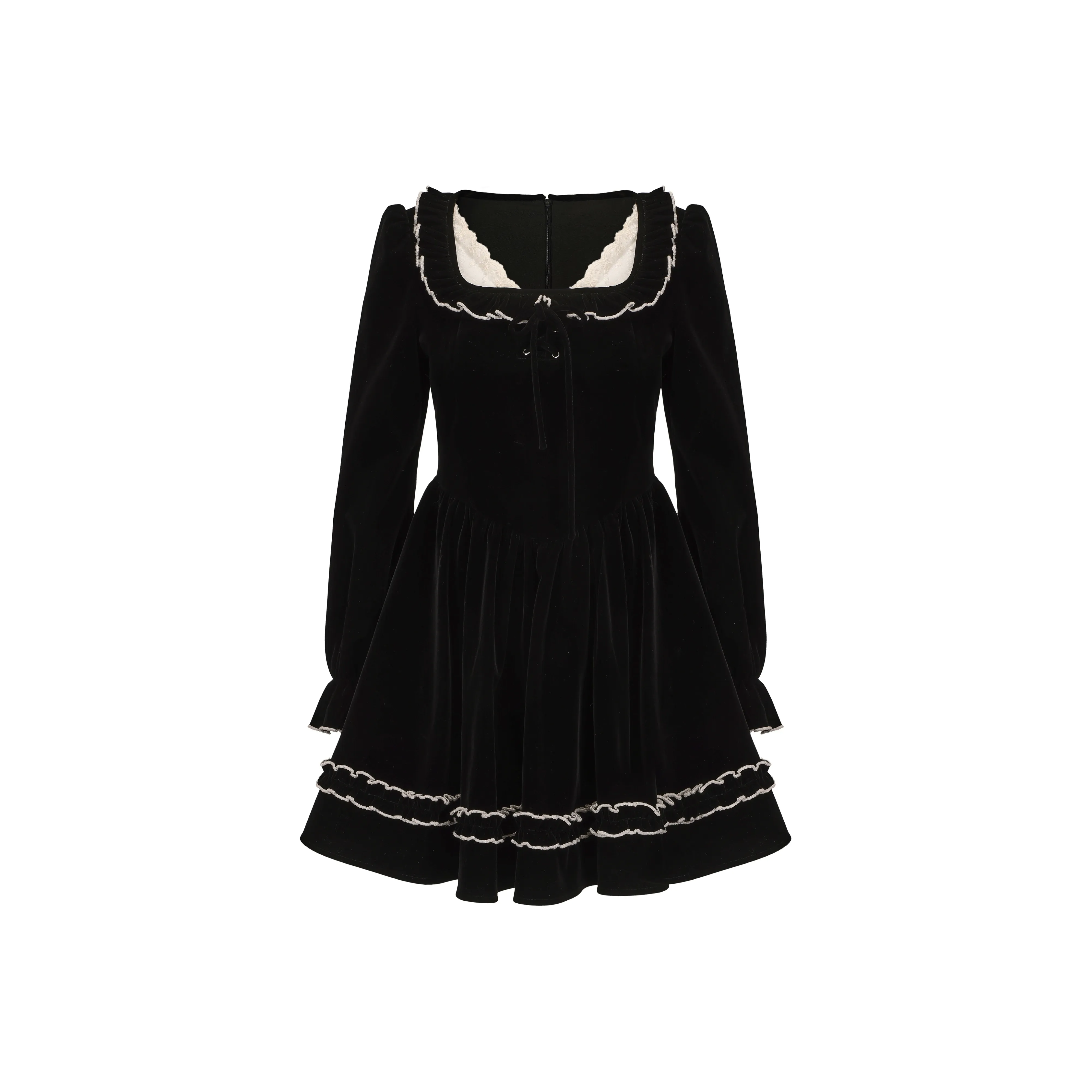CHIWAWAMEME Long-Sleeved Dresses Women's Velour Black
