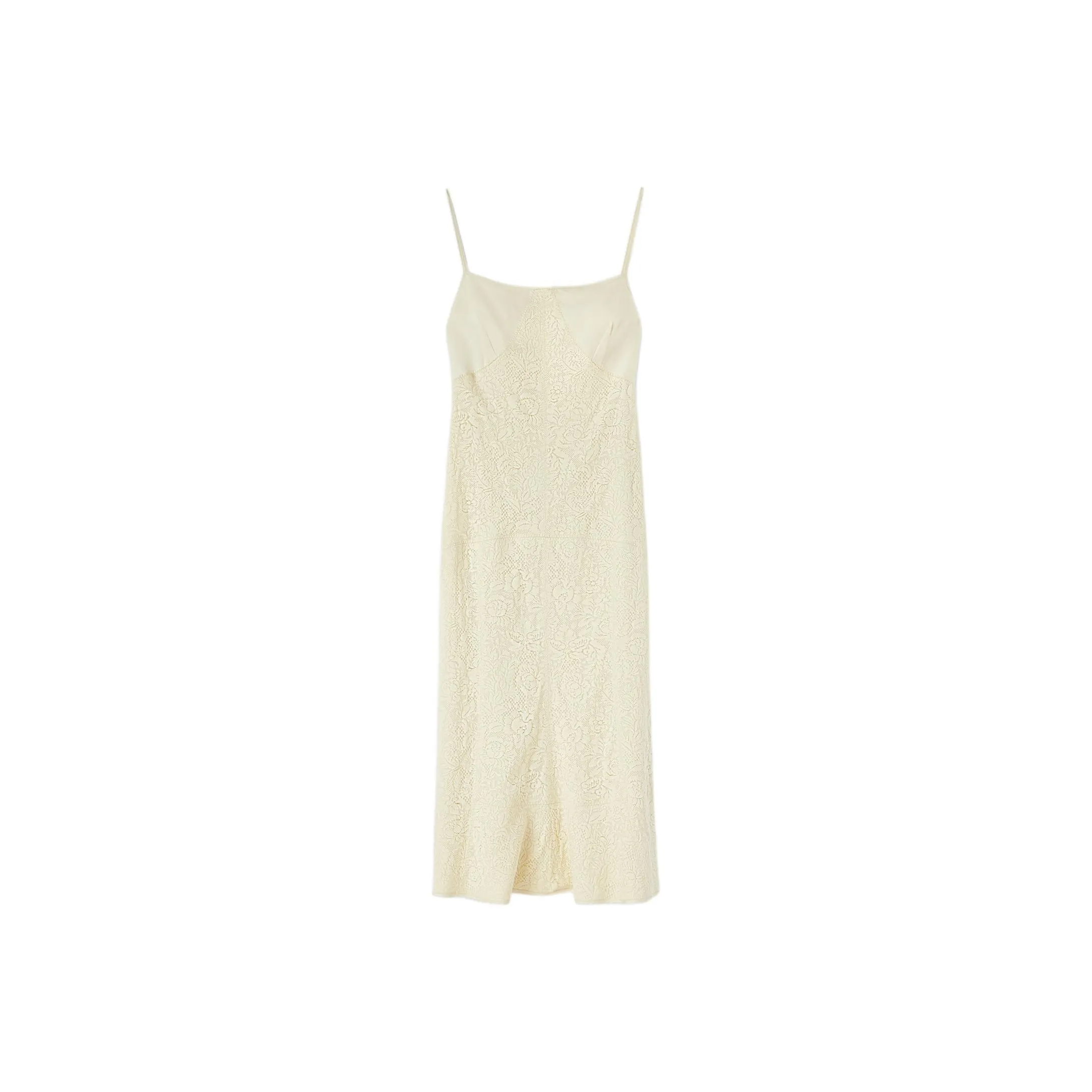 JIL SANDER Lace embroidery Square neck Midi Dress