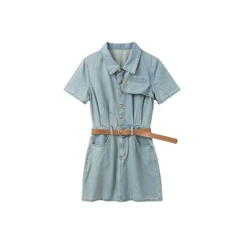 HUINIAN Короткий рукав Платье Женское Светло-синий