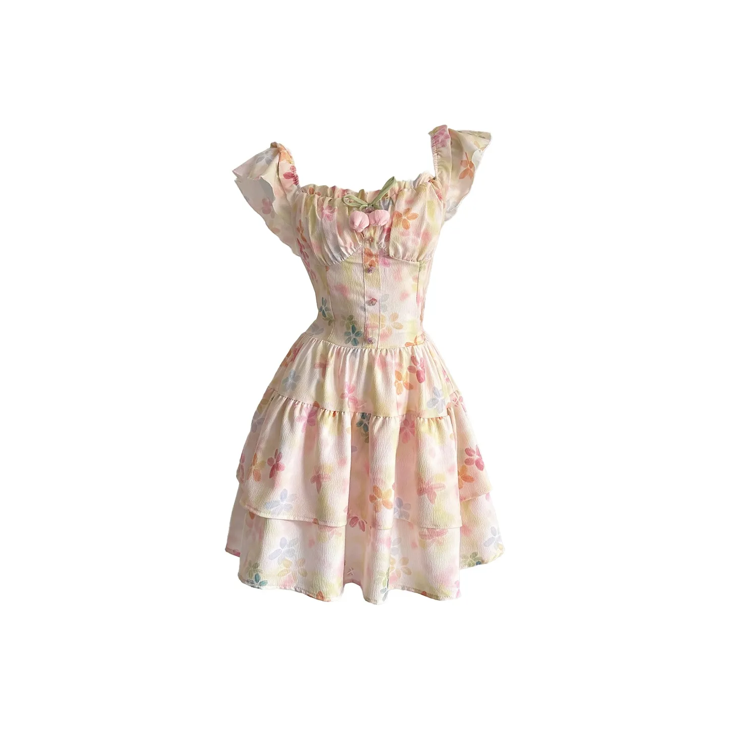 CHARM GLOW Короткий рукав Платье Женское Розовый с цветами