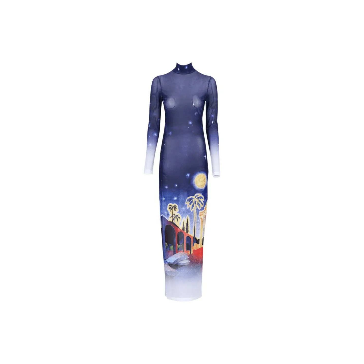 CASABLANCA Graphic Printed Mock Neck Maxi Dress