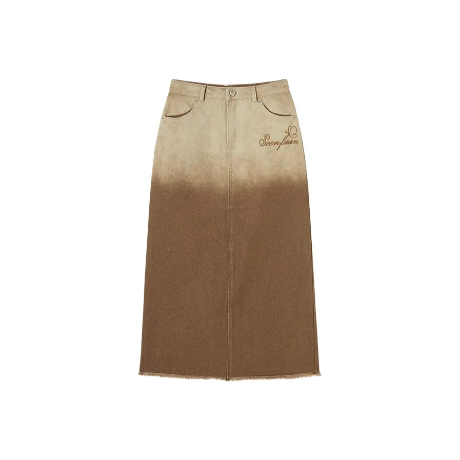 SEENFAAN Denim Long Skirt Women's Brown
