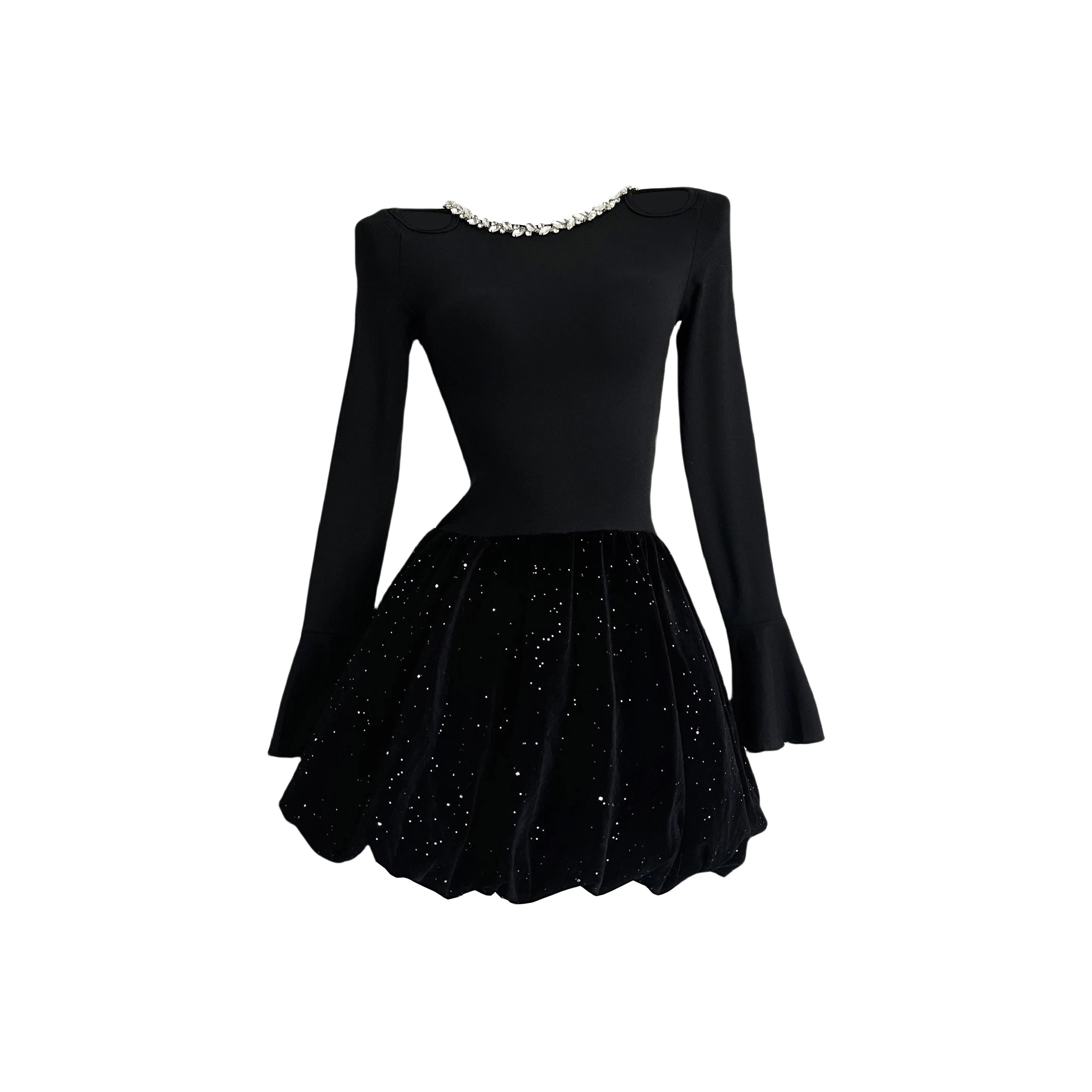 TUSHIFEI Длинное платье с длинным рукавом женское черное