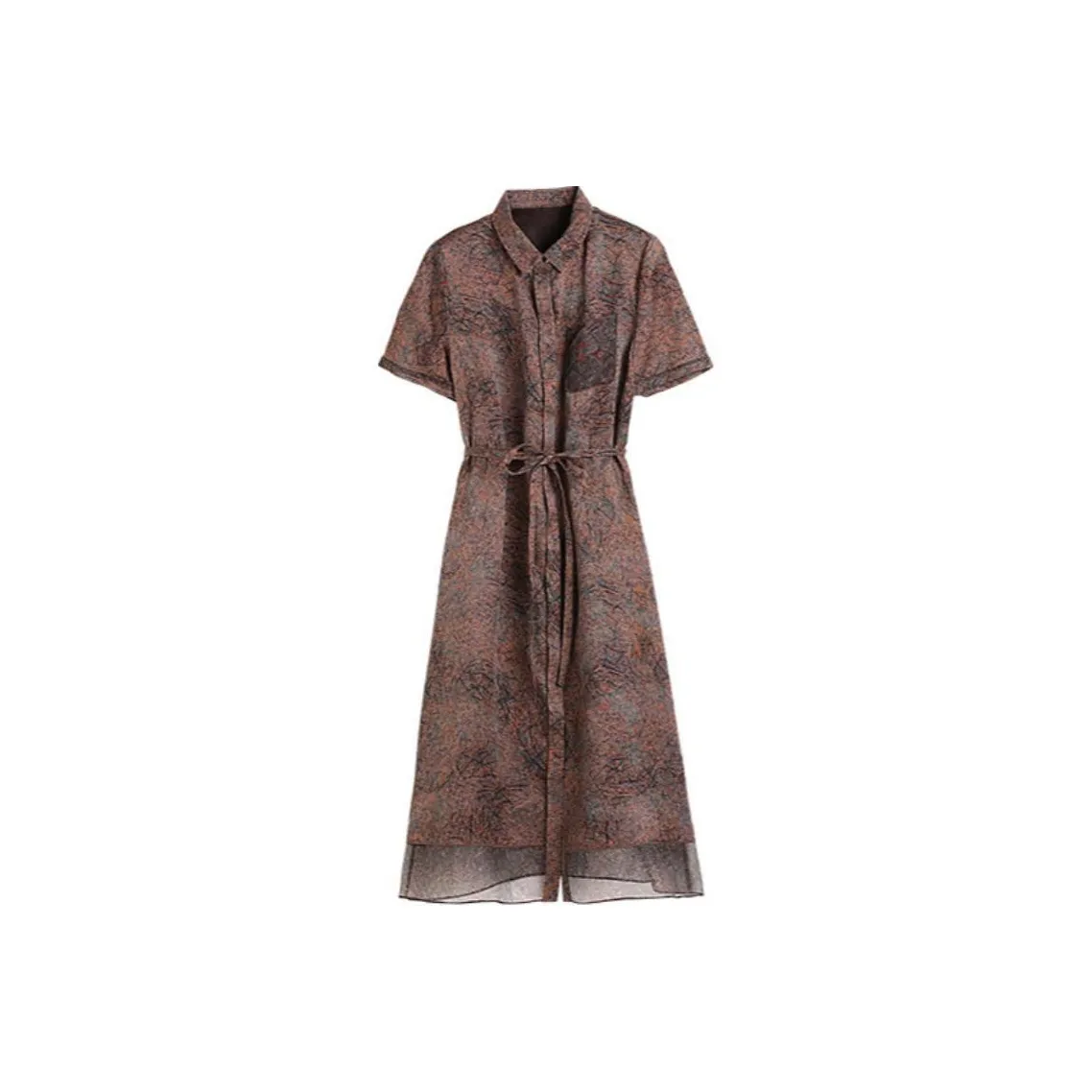 Hang Yi Court Короткий рукав Платье Женское Кофейное