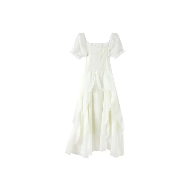 MISTVB Короткий рукав Платье Женское Белое