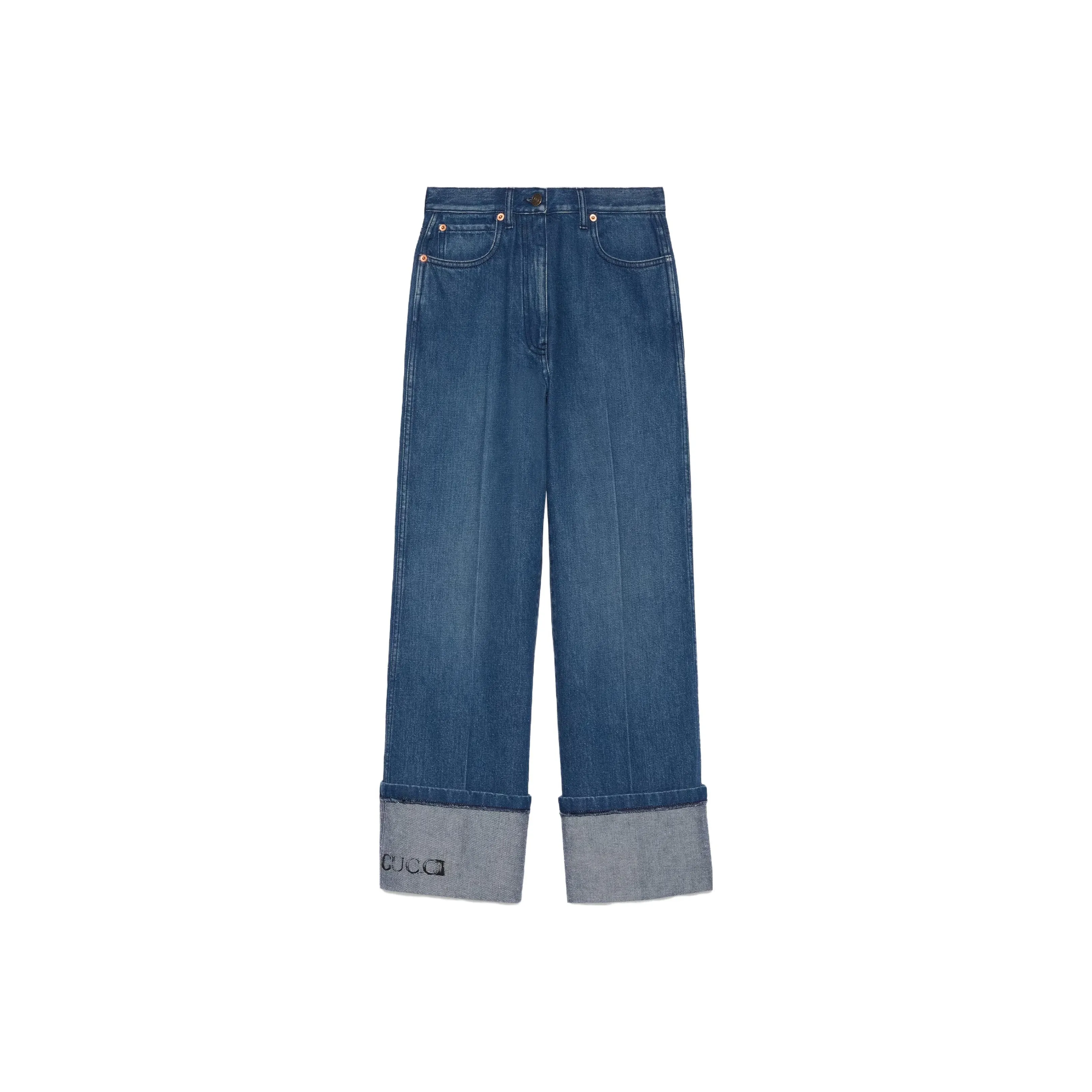 GUCCI Logo Printed Wide Leg Jeans