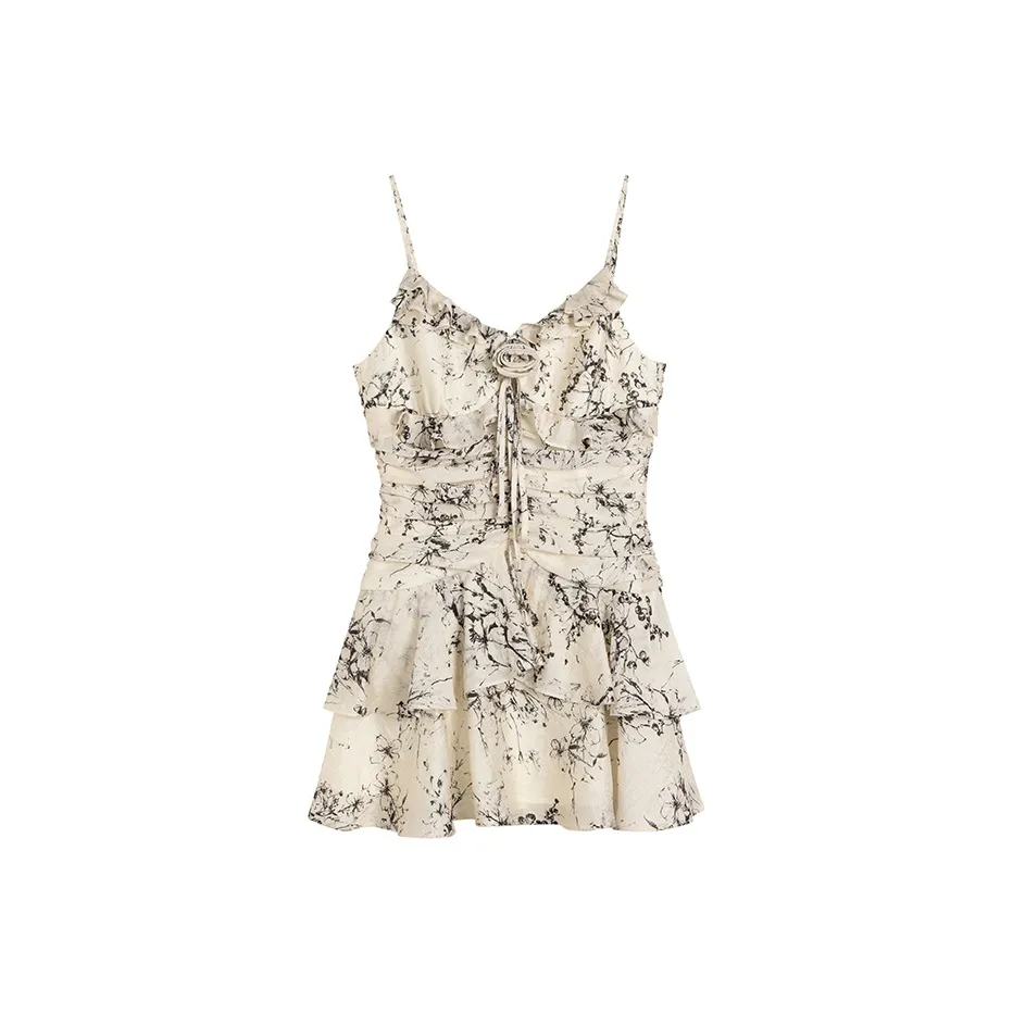 Ouyang Slip Платье Женское Цветочное Бежевое