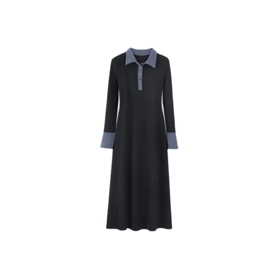 KEAB Длинное платье с длинными рукавами женское черное