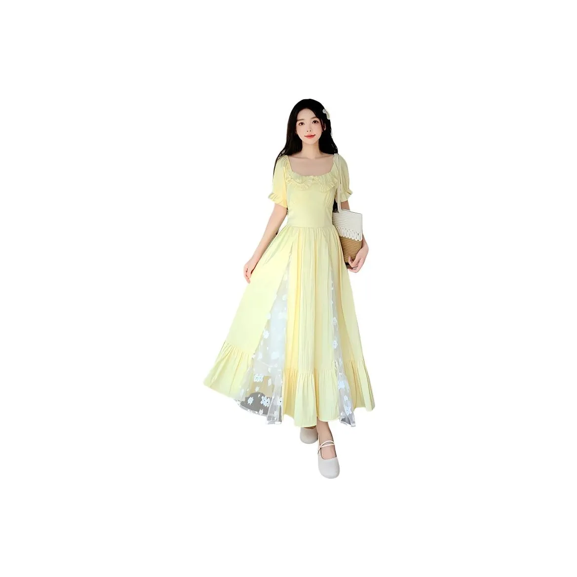 ZCDECO Short Sleeved Dress Women's Elegant Yellow