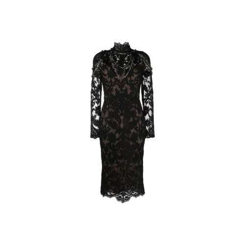 Marchesa Notte Черное Женское Длинное Платье с Рукавами