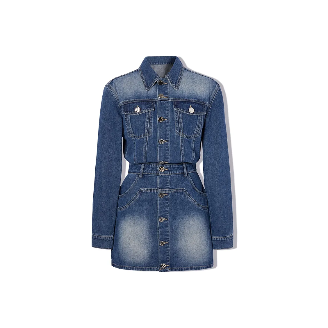 LA CRAWFISH Винтажный деним синий Женские Длинные Платья с рукавами