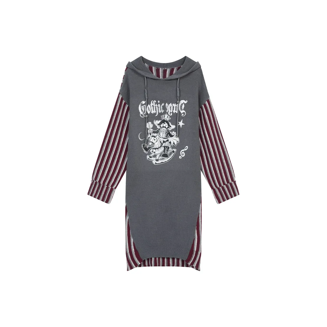 ELF SACK Long Sleeved Dress Women's Stripes Walnut Gray