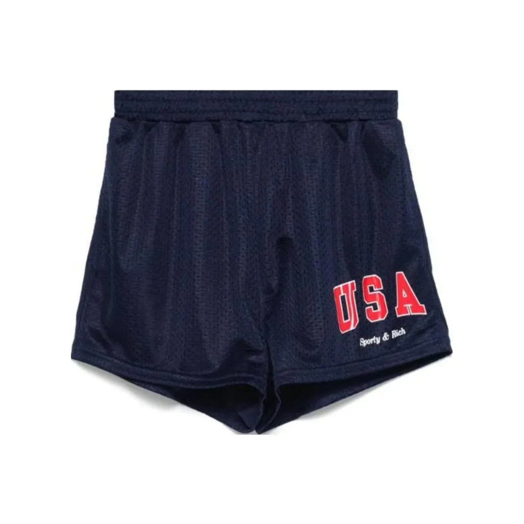 SPORTY & RICH Usa Mesh Disco Short 'Navy/Sports Red/White'