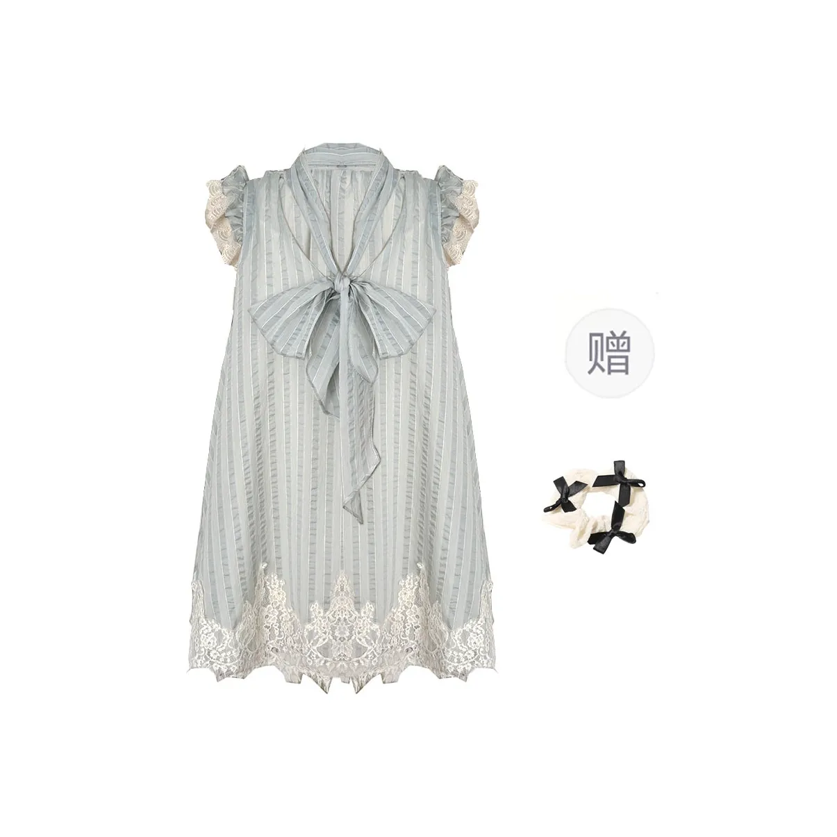CPAURA Short Sleeved Dresses Women's Blue Includes Bowknot Hair Tie