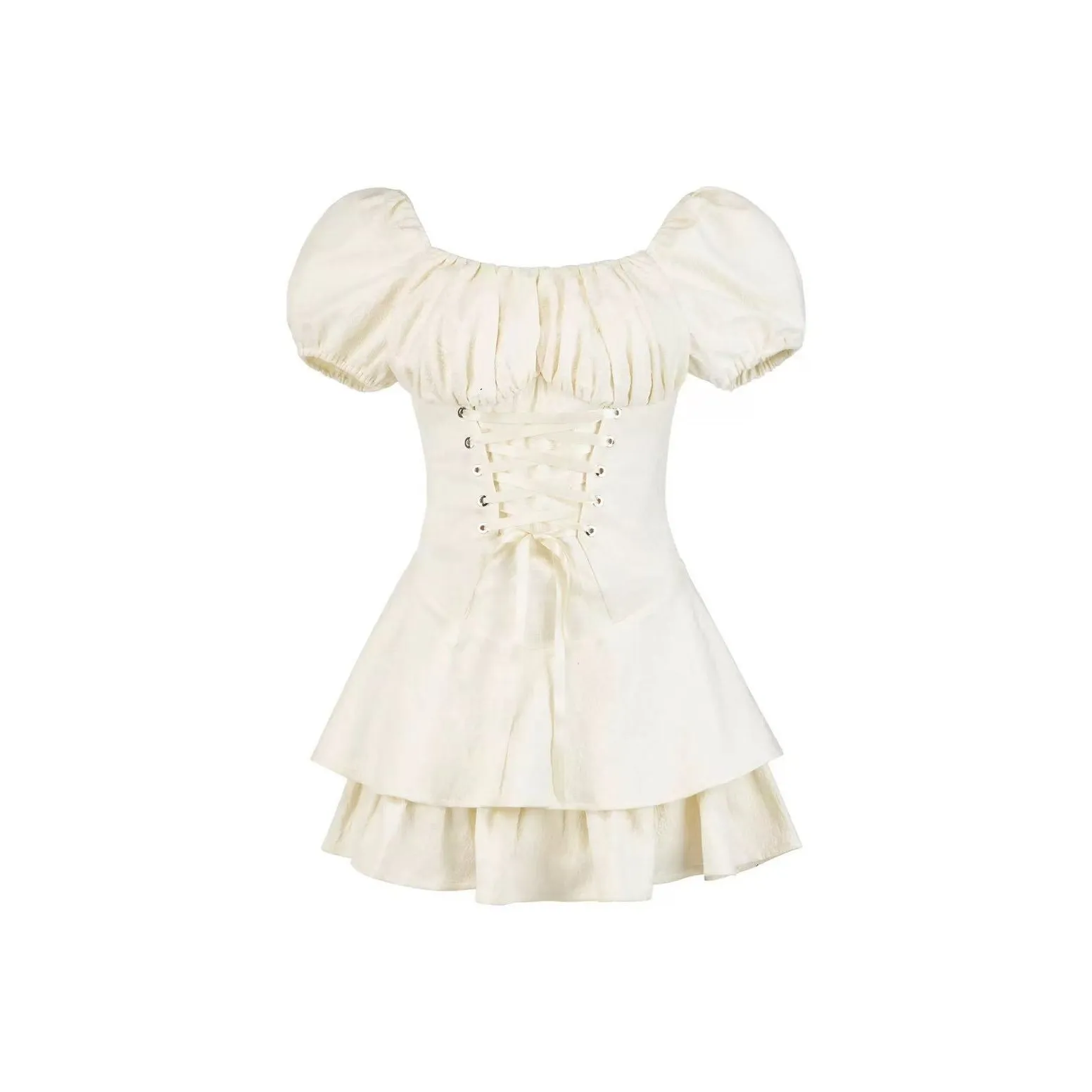 WOVLAS Короткий рукав Платье Женское Белое Принтерные Ленты Леггинсы