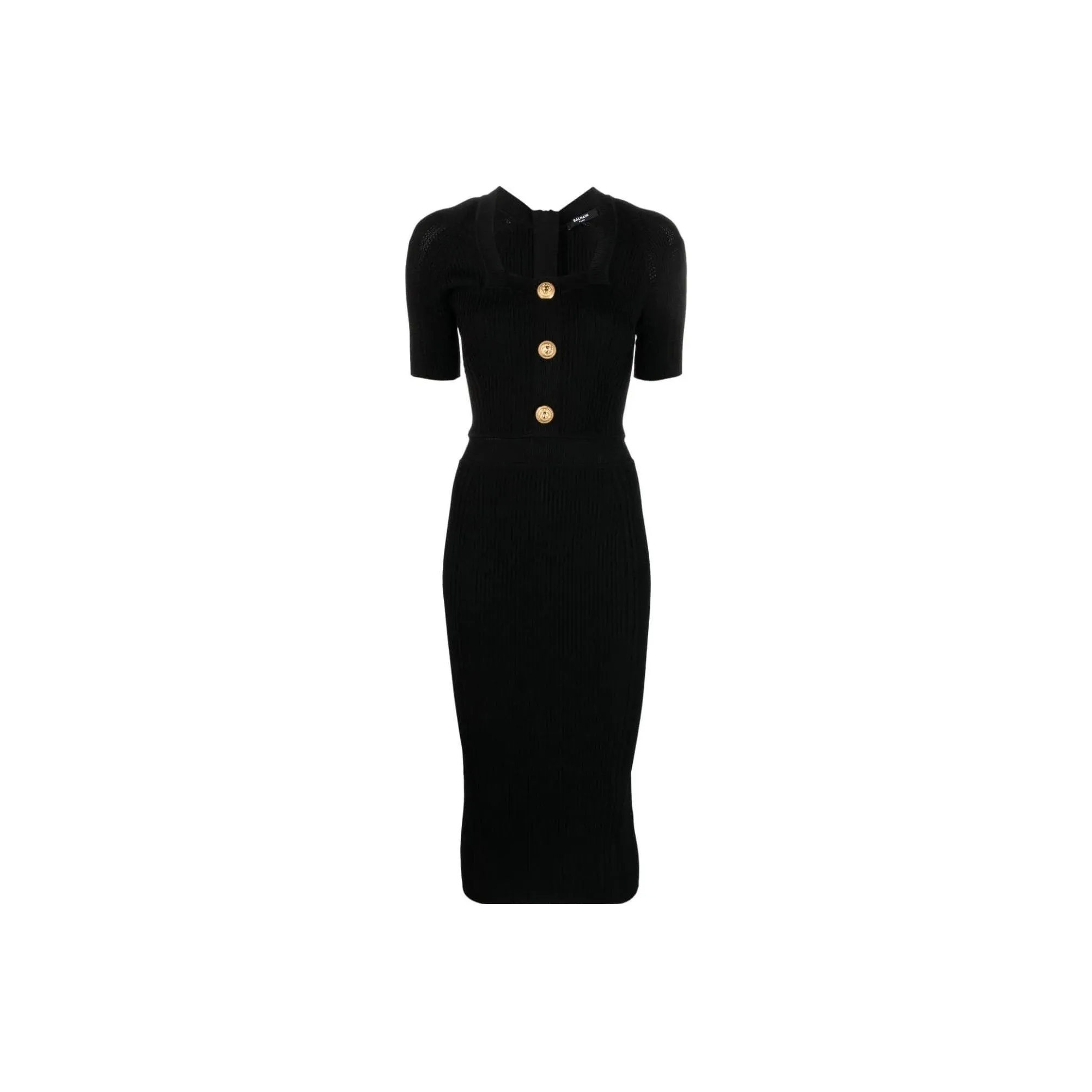 BALMAIN Button embellished Ribbed knit Dress