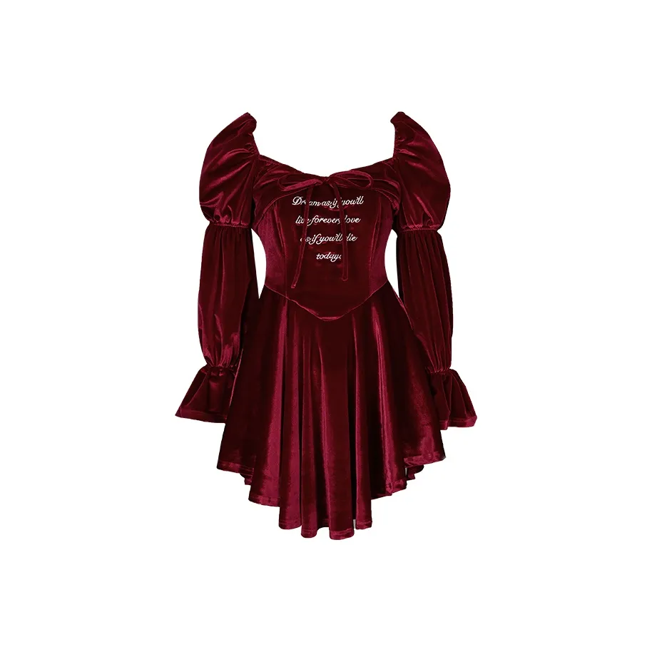 Girly Fancy Club Длинное платье с длинными рукавами женское бордового цвета