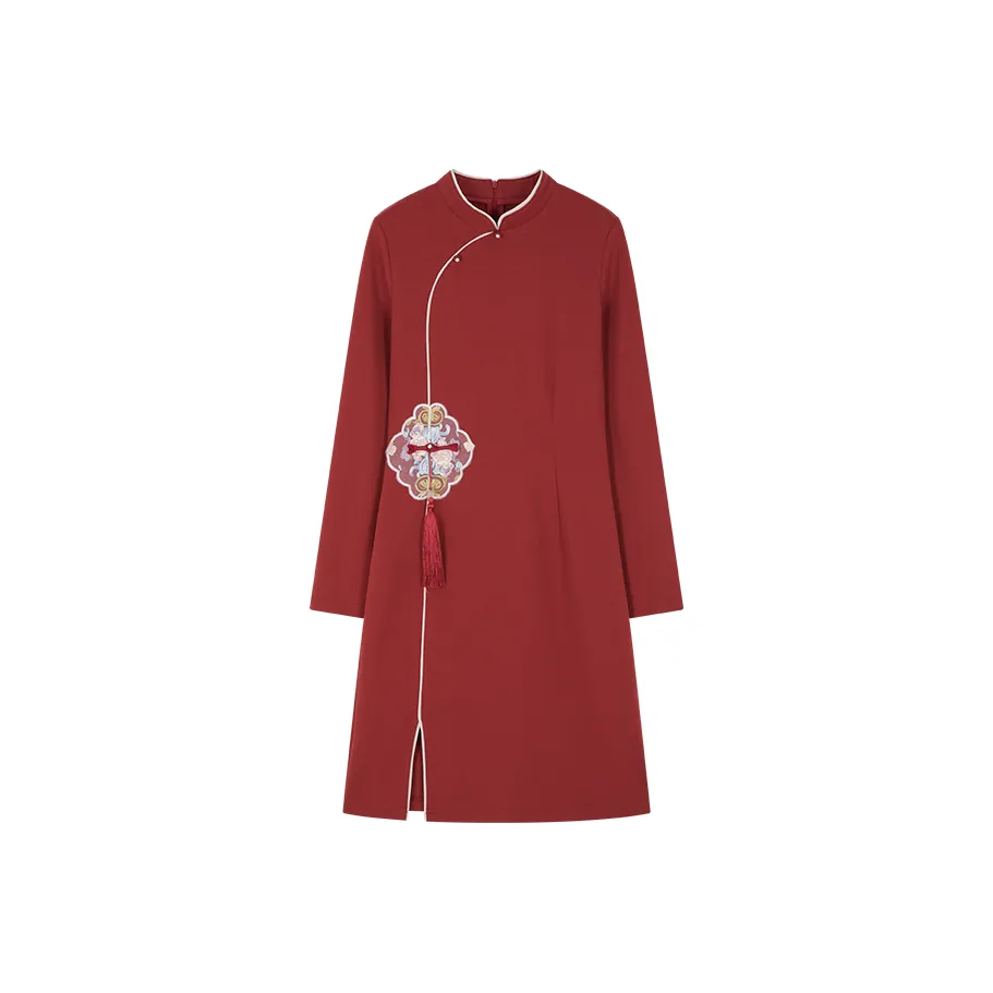 Mo Han Yi Mei Длинное платье с длинными рукавами женское китайское красное