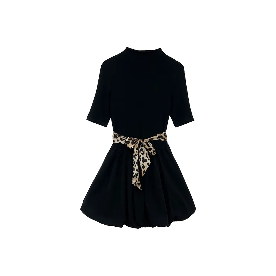 Icicofficial Короткий рукав Платье Женское Черное