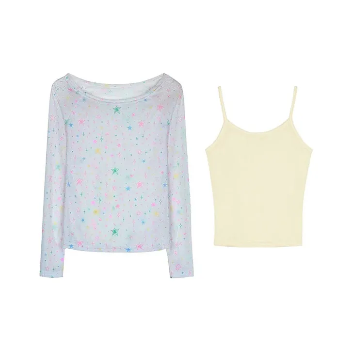 INCO VIBE Желтая майка + длинный рукав Топ Женские Повседневные костюмы