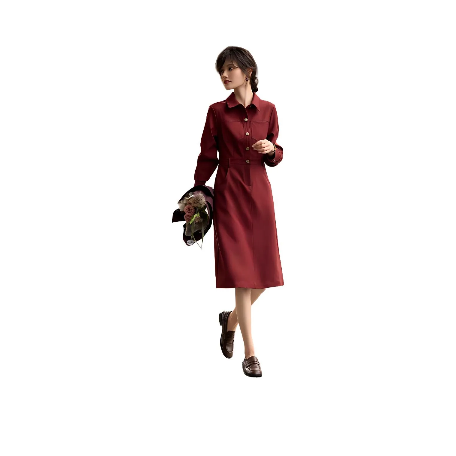 XWI Long Sleeved Dresses Women's Brick Red