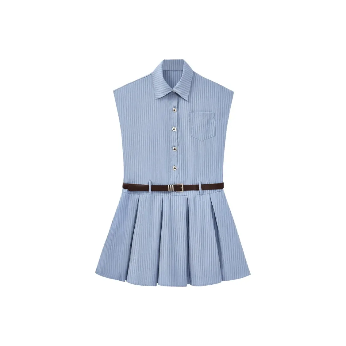 SKYA Короткий рукав платье женское синий с ремнем