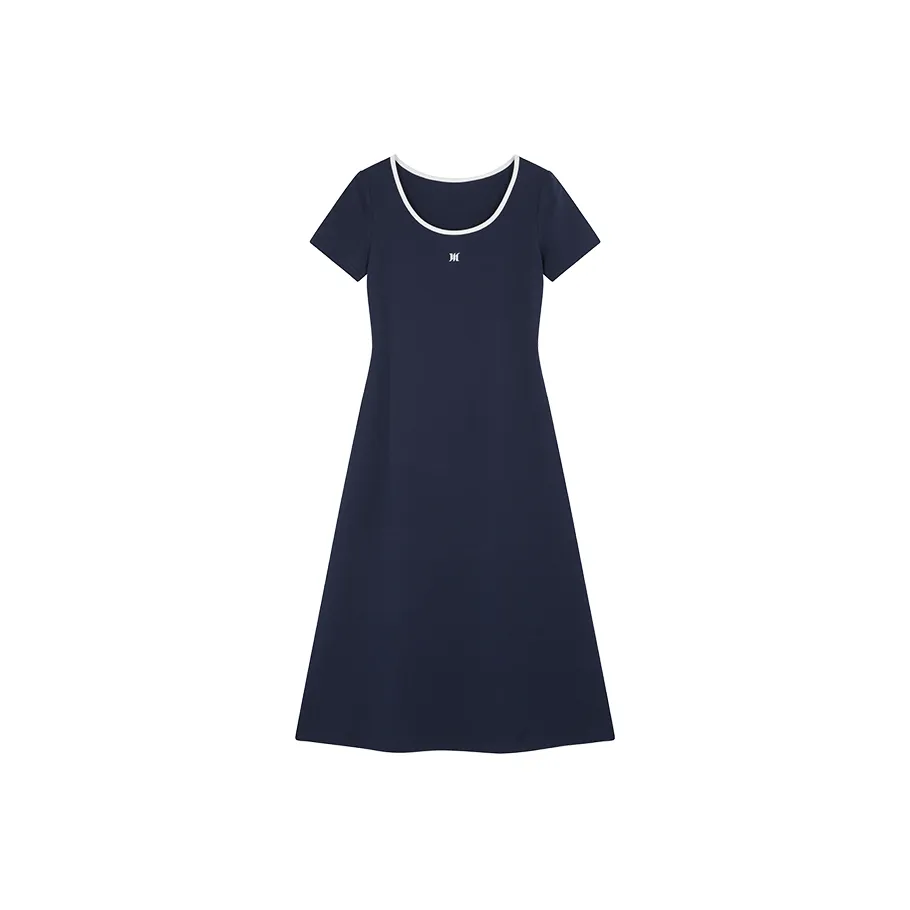Mo Han Yi Mei Короткий рукав Платье Женское Темно-синий