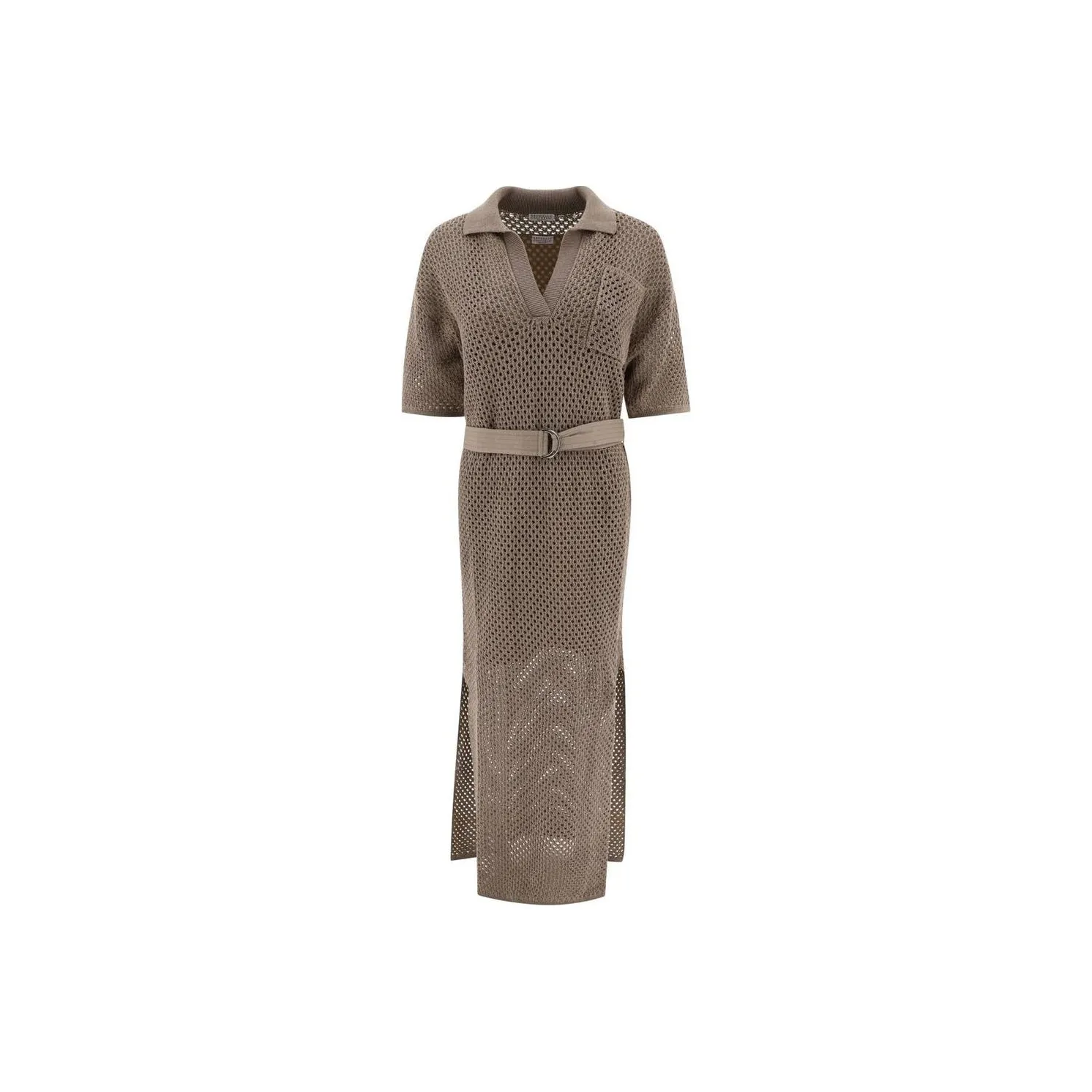 Brunello Cucinelli Crochet-Knitted Belted Midi Dress