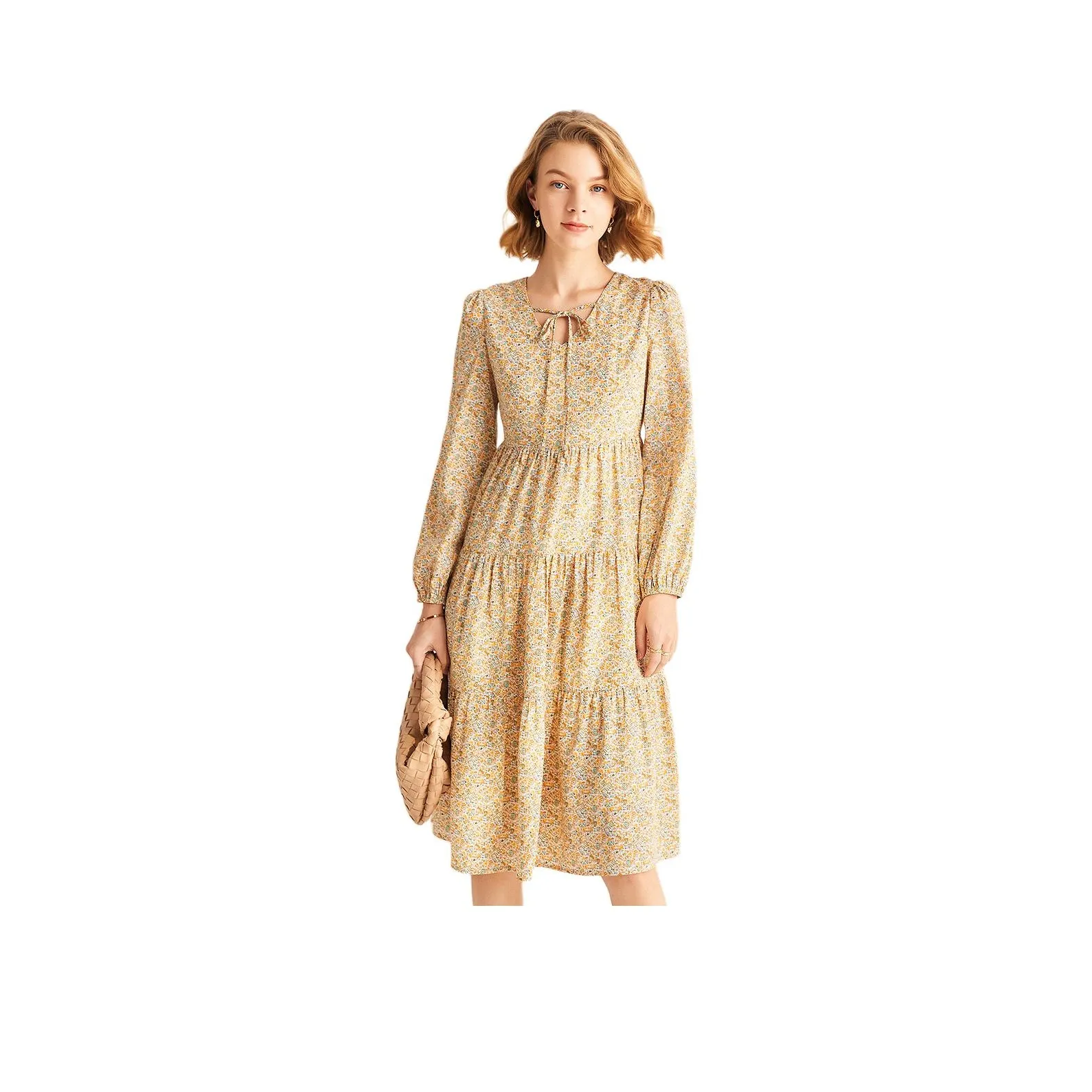 FOREVER 21 Длинное платье с длинными рукавами женское абрикосового цвета цветочный