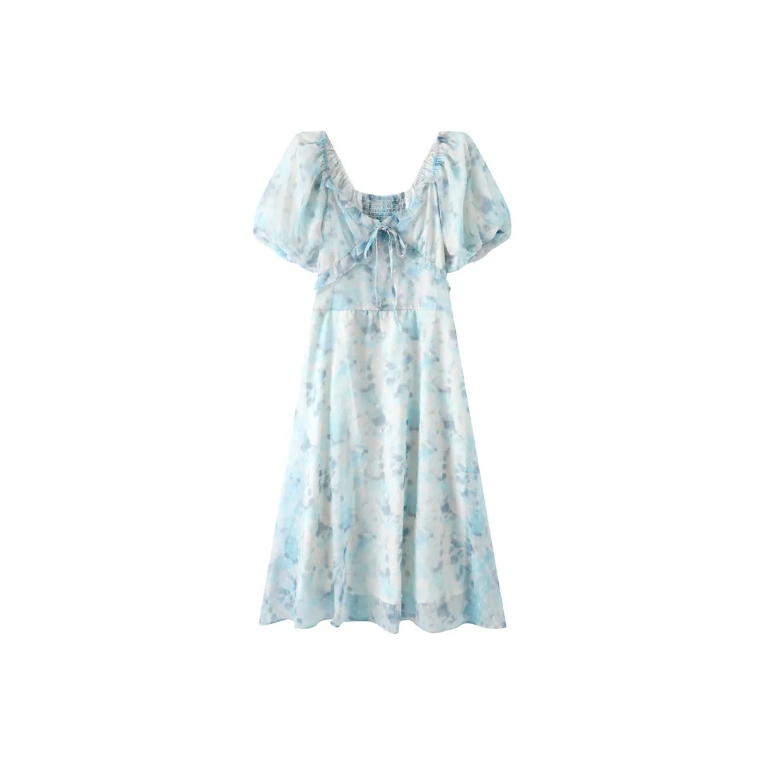 ZCDECO Короткий рукав Платье Женское Синее