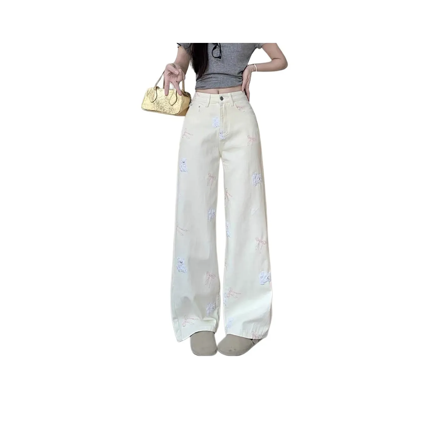 NHZN Джинсы Женские Бежево-абрикосовый