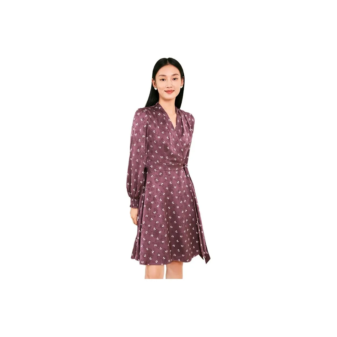 JZ Juzui Long-Sleeved Dresses Women's Floral Dark Purple